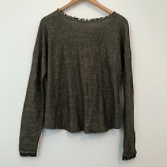 MISS ME Lace Front Sweatshirt Olive Green Pullover Mixed Media Material Crewneck - Picture 9 of 11